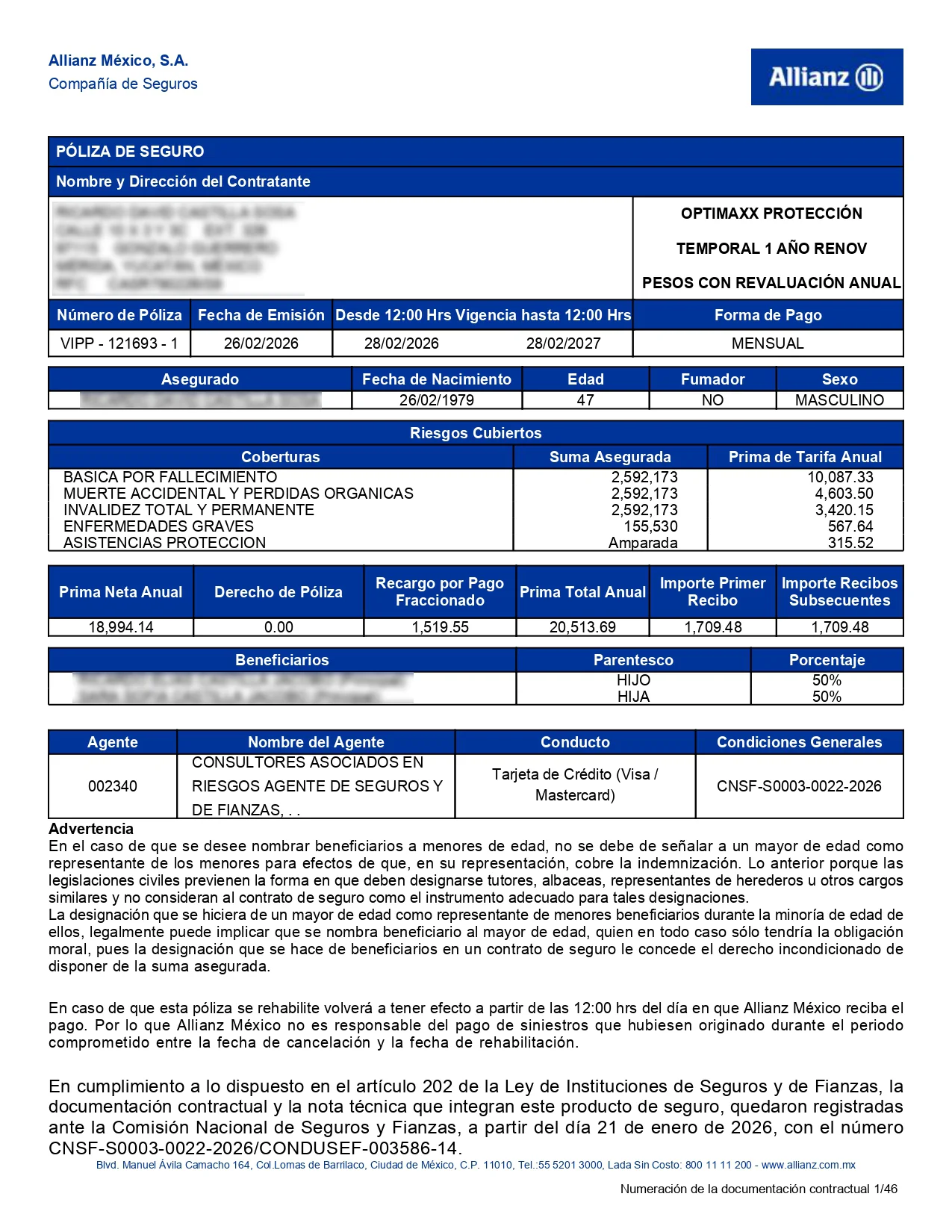 Ejemplo real de seguro de vida Allianz
